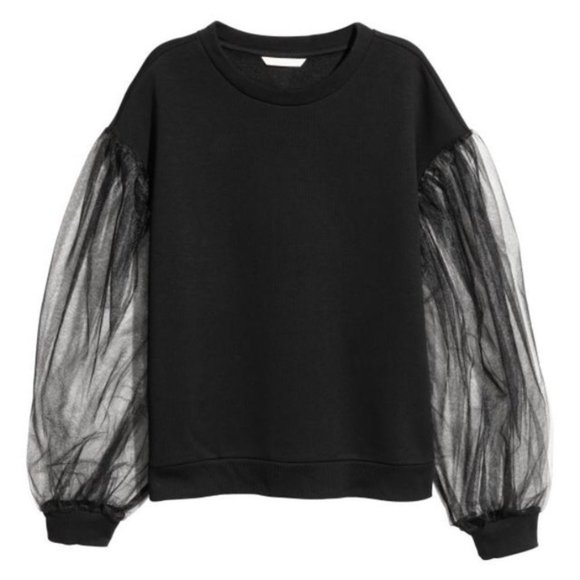 H&M Black Sweatshirt Tulle Puff Balloon Long Sleeves Alexander McQueen Mycelium - Picture 4 of 7